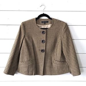 Anne Klein Brown Plaid Houndstooth Jacket